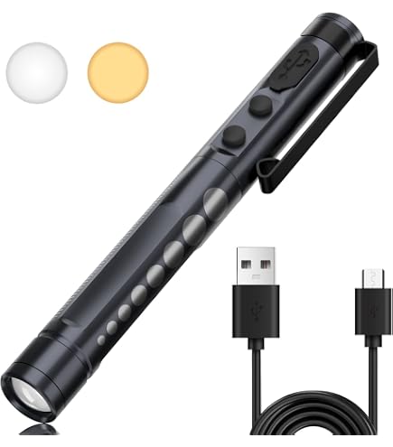 2er-Set Pupillenleuchte – Wiederaufladbar über USB, Weißes & Warmes Licht, Mit Metallclip, Aus Aluminium, Für Ärzte, Pflege Und Als Taschenlampe Für Camping