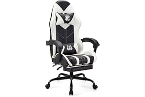 play haha. Chaise de Jeu Chaise de Bureau Chaise pivotante Chaise d'ordinateur Chaise de Travail Chaise de Bureau Chaise Ergonomique Chaise de Course Chaise en Cuir (Blanc,avec Repose-Pieds)