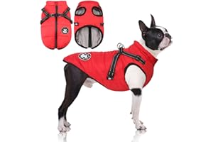 LUOWAN Cappotto per cani di piccola taglia, giacca per cani con imbracatura, impermeabile e caldo cappotto invernale per cani di piccola taglia, lavabile in lavatrice, con strisce riflettenti