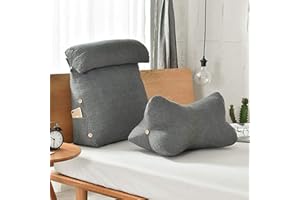 ‎WSGJHB Rückenkissen Einstellbare Keilkissen mit Knochenkissen Abnehmbarer waschbarer Bezug und Seitentasche Fernsehkissen Bücherkissen Lesekissen für Bett Sofa,Graya,60x50cm(24x20")