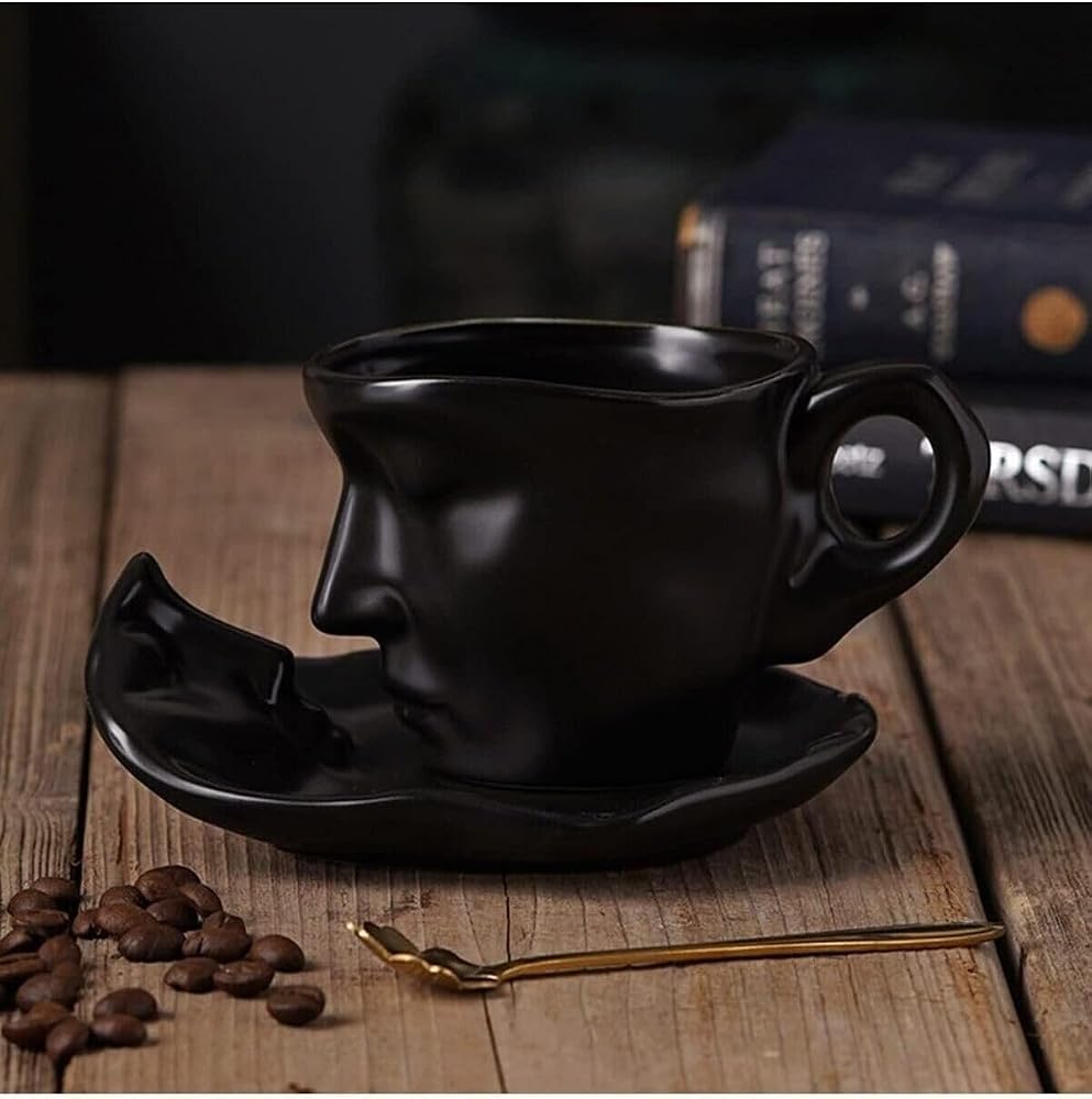 ARVALE İskandinav Yüz Şekilli Fincan Takımı Kupa Kahve Fincan Takımı Hediyelik 1 Set 110 ml Porselen