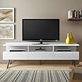 MADESA TV Stand with 3 Doors, for TVs up to 65 Inches, Wood, 160 x 58 x 36 Cm - White