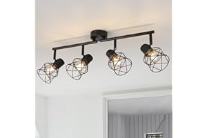 ‎FORCOSO FORCOSO Deckenstrahler Schwarz Schwenkbar 350°, Spots Deckenleuchte 4 Flammig Metall Deckenlampe Strahler, E14 Vintage Deckenspots Wandstrahler, Decke Küchenlampe Küche Wohnzimmer Flur Wand Lampe