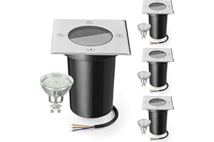 Bojim 4 reflektory do wbudowania w ziemię na zewnątrz, wodoodporne reflektory w ziemi IP67 na zewnątrz, w tym 4 x 6 W GU10 ciepła biel 2700 K, kwadratowe oświetlenie tarasowe LED, zewnętrzne oświetlenie gruntowe LED do ogrodu