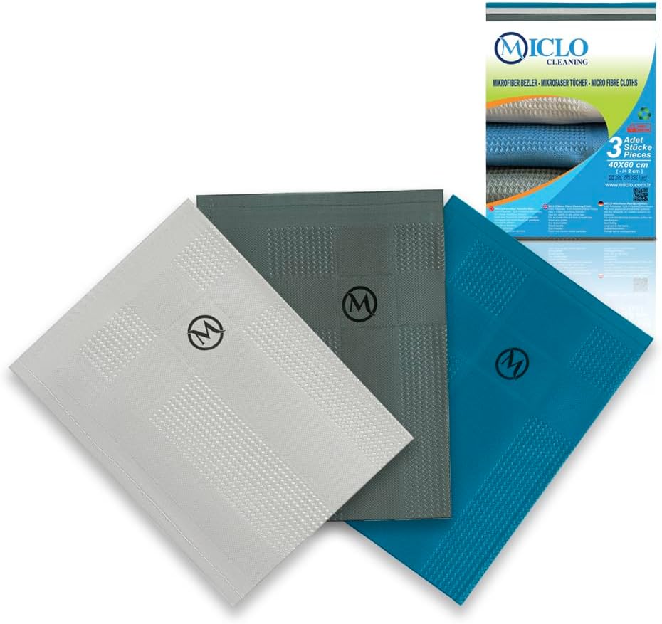 MICLO CLEANING | Mikrofiber Temizlik Bezi 3'lü Set - Sihirli Bez | Cam Ayna Bezi | Dark Seri
