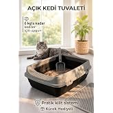 KURTBAY A&ccedil;ık Kedi Tuvaleti, 50x37x17 cm, Y&uuml;ksek Kenarlı Kedi Tuvalet Kabı, Kum K&uuml;reği Hediyeli