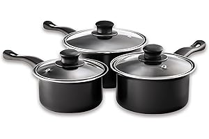 PENDEFORD Value plus AP120 Value Plus 3 PCE Sauce pan Set with Glass Lids, Multi-Colour, 16, 18, 20cm