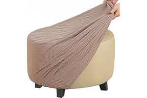GUNDAN Round Footstool Cover Gray Stretch Ottoman Cover, Fabric Removable Large Stretch Pouffe Cover Anti-Slip Foot Stool Jacquard Slipcovers With Elastic Bottom, Machine Washable