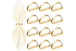 MCHERRY Gold Napkin Rings, Metal Semicircle Design, Set of 12, Table Decor for Wedding, Party, Banquet