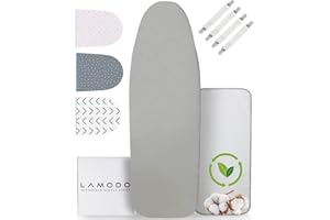 lamodo® - Housse de Table à Repasser 120 x 40 cm pour Fer à Repasser à Vapeur 100% Coton, Rembourrage Confortable, élastique | Housse de Planche à Repasser + Tendeur (gris clair/uni, L)
