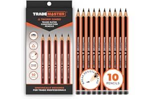 TRADEMASTER Carpenters Pencils Pack of 10 | Builders Pencil with TriGrip Jumbo Barrel - Construction Pencils Having Hard Lead for Marking Wood, Brick, Concrete & Plasterboard | Work Pencil for Builder