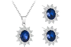KRYMSON Set di collana e orecchini con diamanti blu, collana con zaffiro, orecchini con ciondolo, pietre preziose, gioielli da donna, lega d'acciaio