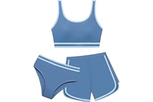 URMAGIC Girls 3 Piece Swimsuits Bathing Suit Cross Color Matching Bikini Set with Shorts Kids Surfing Beach Swimwear