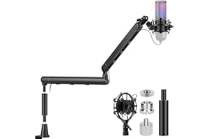 CAHAYA Mikrofonarm Boom Arm Professionelle: Low Profile Verstellbarer Mikrofonarm mit Verlängerungsstange, Unter-Bildschirm-Design für Streaming & Recording, Tragkraft bis 2,5 kg Mikrofon Schwenkarm
