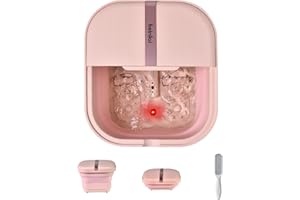 Beinilai Collapsible Foot Spa and Massager with Heater, Foot Bath Bowl, Bubble,Vibration,2 Massage Rollers,Acupressure Massage Points, Red Light and Foot Scrubber, Foot Soak Tub for Women (Pink)