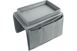 XGOPTS Sofa Armrest Hanging Organiser with 14 Pockets | Couch Armchair Storage Bag | Armchair Caddy Remote Control Holder for Magazine Books Cell Phone TV Remote (Light Grey)