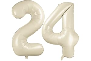 CHANGZHONG 40 Inch White 24 Balloon, Cream White Number 24 Balloons, Beige Large Foil Number 42 Balloons, Birthday Wedding Anniversary Baby Show Party Decoration