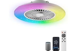 ‎BKZO BKZO moderne Smart-LED-Deckenleuchte mit Ventilator & RGB-Frame Light, RGB Deckenventilator mit Lampe, Stufenlos Lüftungsgeschwindigkeiten, mühelose Lichtdimmung, 3000-5500 K, Weiß, 60CM