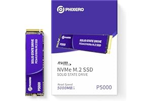 PHIXERO P5000 NVMe SSD 2Tb PCIe Gen 4.0x4 M.2 SSD 2280 velocidades de hasta 5.200 MB/s Unidad Interna de Estado sólido para Laptop, Juegos de Escritorio Todo en uno, diseño/renderizado
