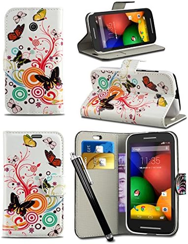 LG K8 4G - Fun Colourful Printed Wallet Case Cover Creative Fresh Pattern Design with Integrated Stand &amp; Large STYLUS Pen - Butterfly Breeze