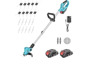 BOGSETH Elektryczna podkaszarka do trawy z akumulatorem 2 3,0 Ah i 10 szpulą, akumulatorowa podkaszarka do trawy ogrodowej z regulowaną głowicą i uchwytem teleskopowym bezprzewodowym