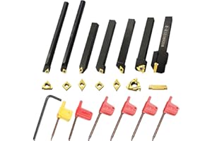 CDIYTOOL 7-teiliges Set mit 12 mm Schaft aus Hartmetall, drehbare Drehmaschinen, mit 14 Hartmetall-Indexierbaren Bohreinsätzen + 7 Schraubenschlüssel