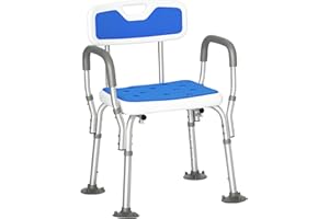 HOMCOM Sedia per Doccia per Anziani con Imbottitura e Altezza Regolabile, Sedile Doccia con Braccioli e Piedini a Ventosa