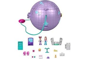 Polly Pocket Double Play Skating Compact - Disco Roller Rink or Spaceship Princess Playset - 2 Dolls, 18 Accessories - 4 Play Areas - Gift For Kids 4+