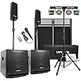 VONYX VX1000BT DJ Package with Column Line Array Speaker, Foldable Mobile Booth, Beamz PartyBar2 Disco Light - Complete Professional Setup for Events & Live Performances