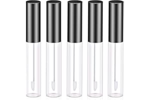 Molain Lot de 5 tubes vides de 10 ml pour gloss à lèvres - Flacons vides rechargeables - Mini tubes vides transparents rechargeables pour gloss à lèvres - Noir