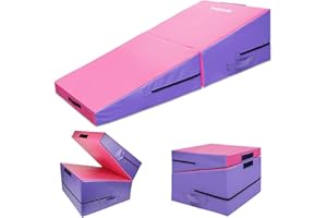 Triclicks Foldable Incline Gymnastics Mat, Wedge Gymnastics Mat, Cheese Wedge Skill Shape Tumbling Mats with Carry Handle, 60 x 60 x 43cm, Yoga Mats for Home Fitness Aerobic Exercise