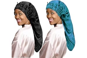 LADAYPOA Lange Satin Haarhaube Mädchen Seidige Mütze,2 Stück Damen Lange Satin Haube Schlafmütze zum Schlafen Extra Große Satin Schlafmütze