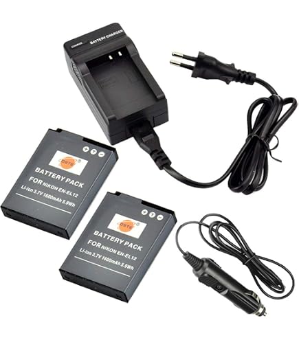Kit 2 Batterie EN-EL12 E Caricabatterie Auto Per Nikon CoolPix A900, W300S