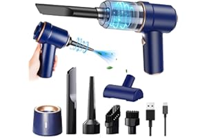 Kevsuvqin Aspirateur Voiture Puissant sans Fil 9000Pa, 3-en-1 Soufflette Air Comprimé Nettoyage PC, Mini Aspirateur à Main sans Fil, Souffleur PC avec Base de Charge Rapide Type-C,Aspirateur de Table