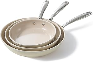 Redchef Non Stick Frying Pan Set, Ceramic Pan 20 24 28cm, Skillet Set 8-11" for Cooking with Stainless Stay Cool Handle, No PFAS & PTFE & PFOA, Oven Safe (Beige)