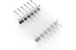 BEARMOO Brochetas 43 Cm Pinchos Barbacoa De 6 Paquetes 8mm Pinchos Plana Durable Y Reutilizable Pincho Acero (Soporte Brocheta Incluido)