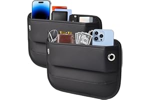 VKWE 2 Pcs Car Seat Gap Filler Organizer, Car Seat Organizer, Seat Gap Storage Box with Cup Holders for Drink, Car Leather Cup Holder Gap Bag Front Seat for Phone, Sunglasses,Keys(Left+Right Side) (Black)