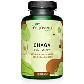 Organic Chaga Mushroom Extract Vegavero&reg; | NO Additives | 600mg (10:1) with 40% Polysaccharides and 30% Betaglucans | 90 Caps