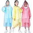 Disposable Rain Ponchos for Kids, 6 Pack Bulk Extra Thick Emergency Waterproof Raincoats with Hood Plastic Clear Travel Rain Gear for Concerts, Amusement Parks, Camping,Outdoor,Cycling,Hiking.