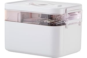 Accmuzzy Medicine Storage Box,2-Layer Multi Grid First Aid Boxes,Lockable Medication Case,Portable Medicine Organiser Large Medical Storage Box For Home,School,Office,Outdoor (L)