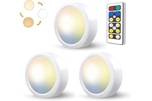 HIDURE Spot LED Sans Fil a Pile, 3 Couleurs Dimmable Lampe de Placard LED avec Telecommande Eclairage Etagere LED Autocollante Petite Lumiere Vitrine LED Cuisine Sous Meuble Sans Fil Applique Murale a Pile