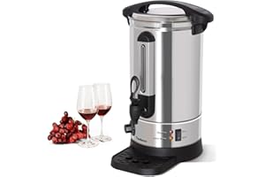 Todeco Marmite à Vin Chaud 7,7 L, Distributeur de Boissons Chaudes 1500 W en Inox avec Robinet, Bac Récupérateur, Thermostat Réglable 30–110 °C, pour Vin Chaud, Thé, Café