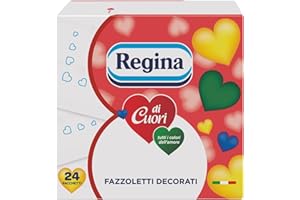 Regina di Cuori - 24 Pacchetti da 9 Fazzoletti di Carta Decorati, 4 Veli, Morbidi e Resistenti, Confezione con Apertura Facilitata, Carta 100% Certificata FSC®