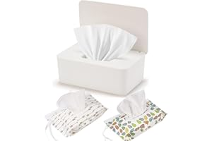 HFHUNGKEONG Wipe Dispenser White,Reusable Flushable Wipe Holder Set with 2Pcs Refillable Portable Wipe Bag for Baby Adult Bathroom,Wipe Container with Lids Keeps Wipes Fresh,Baby Shower New Mom Gifts