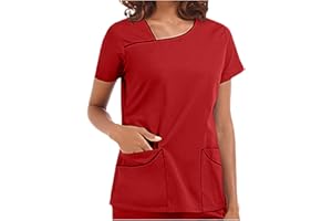 PJQQ Scrub Top,Women's Workwear Tops Stretch Mock Wrap Shirt Short Sleeve V-Neck Mock Wrap Top Working Uniform Comfortable Loose Women Shirt