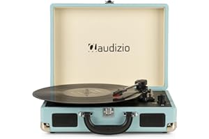 Audizio RP114BL Briefcase Vinyl Record Player with Built-In Speakers - Portable Retro Turntable for 33, 45 & 78 RPM, USB MP3 Conversion, RCA Line Out, Compact Suitcase Design, Blue Finish