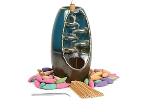 Loopunk Quemador de Incienso de reflujo, Censer Smoking Flow Soporte de Incienso de cerámica para decoración del hogar o la Oficina, Tea Color Incense Burner