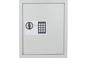 CROWNSHOP Key Safe - Electronic 48 Keys Hooks Wall Mounted Key Safe Box Locker Key Cabinet High-Security Digital Money Keys Lock Box for Home Office