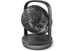 ‎PHILIPS Philips Oszillierender Tischventilator Serie 3000. Starke & superleise SilentWings Technologie. 23dB. Luftumwälzung. Neigung 180°. 12-Stunden-Timer. Für Schlafzimmer, Haus & Büro. Schwarz (CX3050/01)