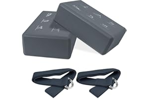 IBEQUEM 2 x Yoga Blocks, High-Density, Non-Slip EVA Foam Blocks with 2 Adjustable Stretch Bands, Ideal for Pilates and Stretching, Perfect Gift for Fitness Enthusiasts